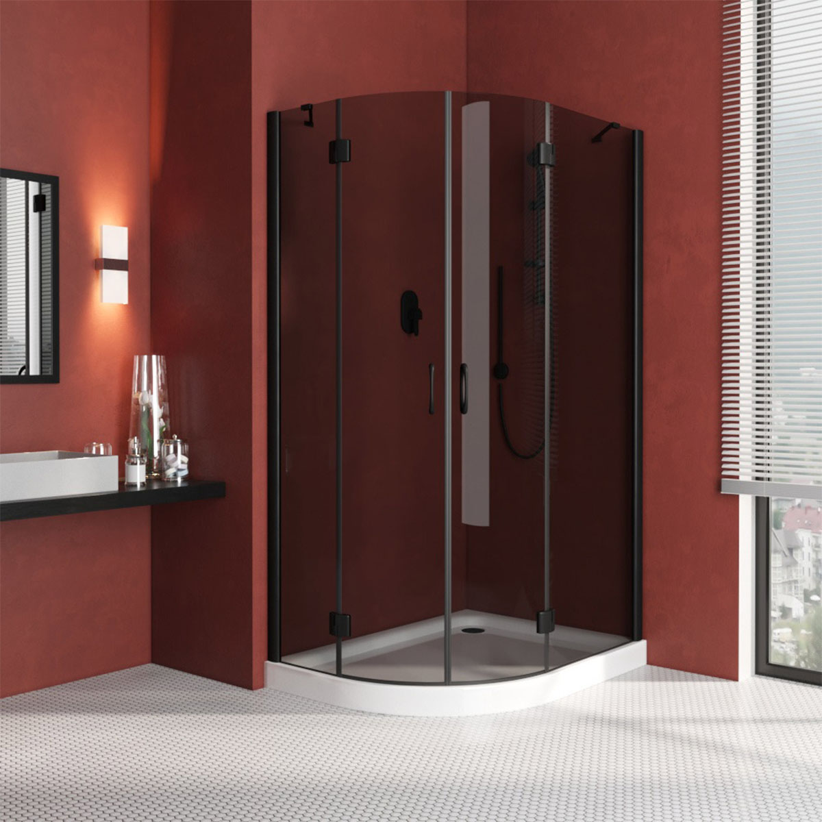 Душевой уголок Vegas Glass AFS-F LUX 120*90 02М 07 R, профиль черный матовый, стекло графит