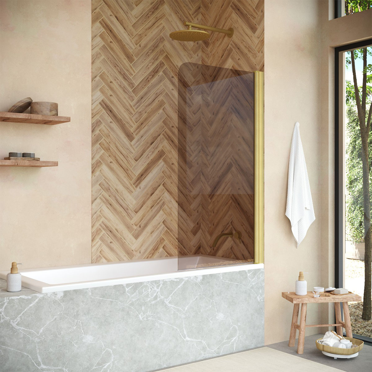 Шторка на ванну Vegas Glass  EV NOVO 60 03 05, профиль золото матовое, стекло бронза