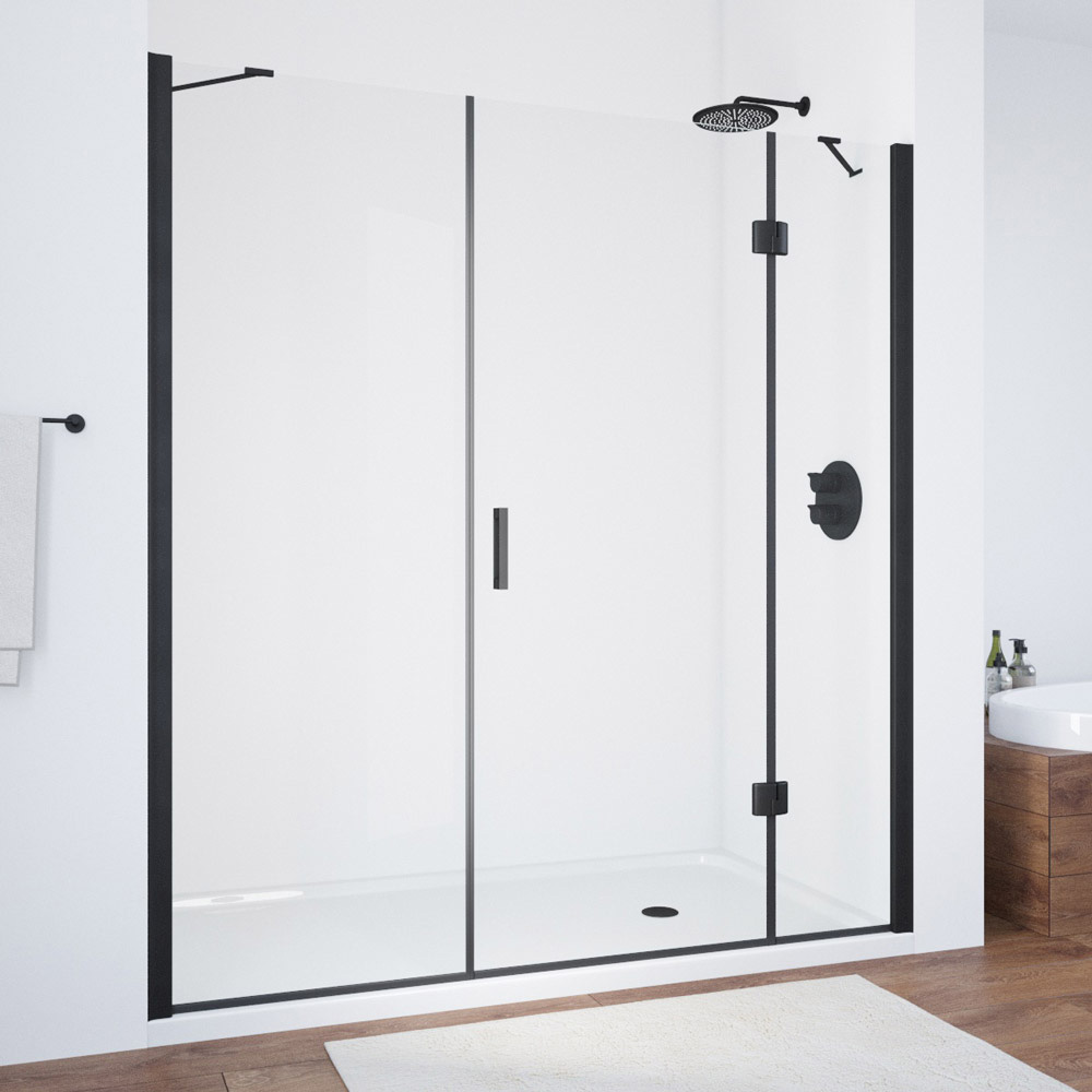 Душевая дверь в нишу Vegas Glass AFP-F NOVO 150 02М 01 R, профиль черный матовый, стекло прозрачное