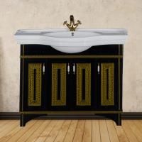 Тумба с раковиной Aquanet Валенса 110 черный краколет/золото