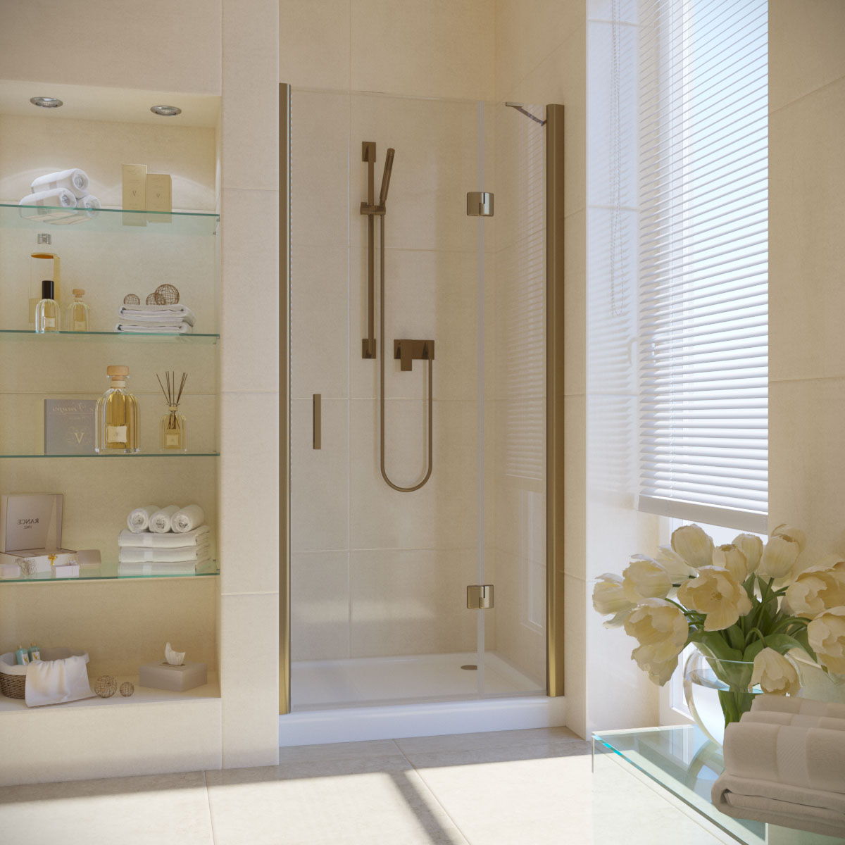 Душевая дверь в нишу Vegas Glass AFP LUX 95 05 01 R, профиль бронза, стекло прозрачное