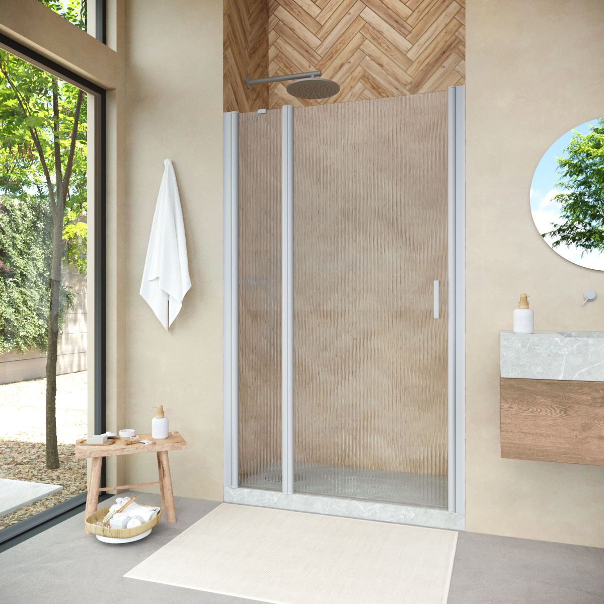 Душевая дверь в нишу Vegas Glass  EP-F-1 NOVO h2000 120 07 Moru L, профиль матовый хром, стекло Moru