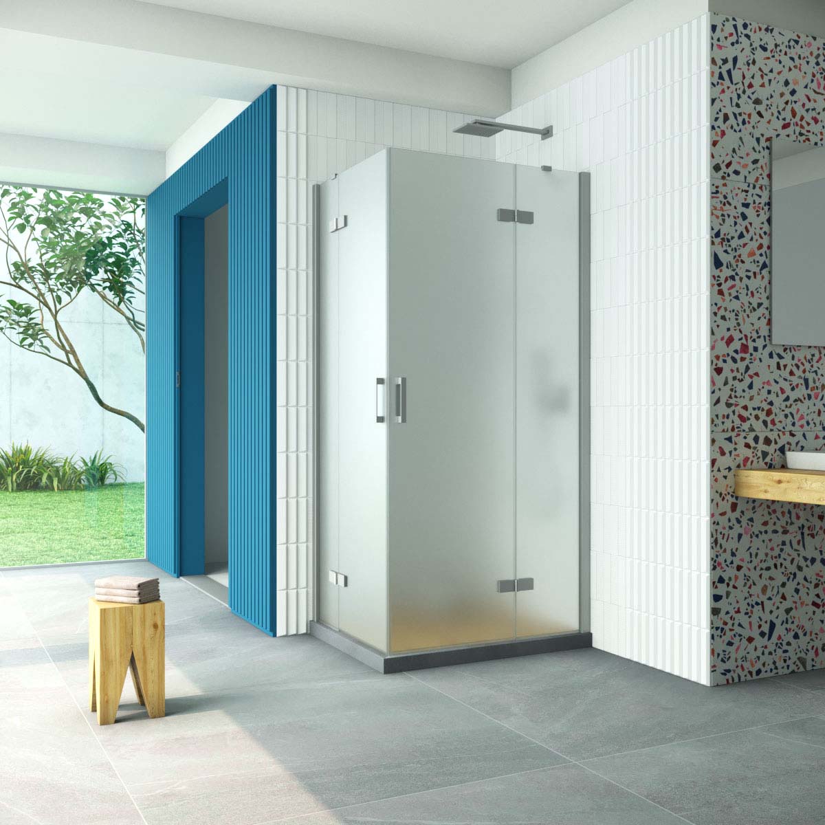 Душевой уголок Vegas Glass AFA-F Retta 100*90 07 10 R, профиль матовый хром стекло сатин