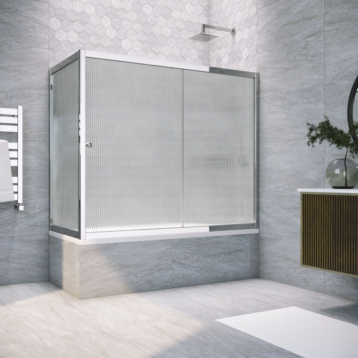 Шторка на ванну Vegas Glass  ZV+ZVF TUR NOVO 160*70 08 Moru, профиль глянцевый хром, стекло Moru