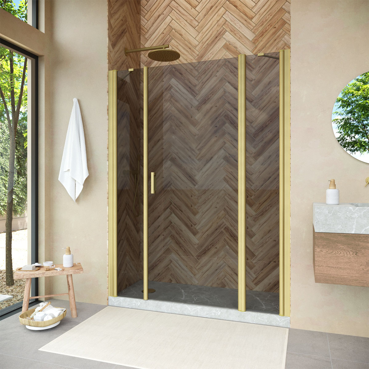 Душевая дверь в нишу Vegas Glass  EP-2F NOVO 215 03 07 R, профиль золото матовое, стекло графит