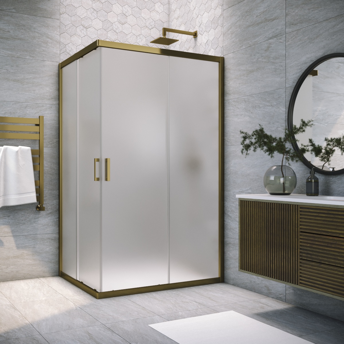 Душевой уголок Vegas Glass ZA-F TUR NOVO h1900 120*85 05 10, профиль бронза, стекло сатин