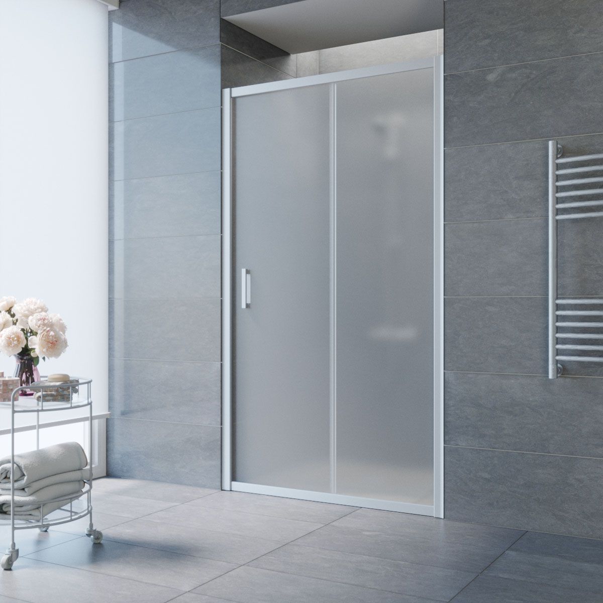 Душевая дверь в нишу Vegas Glass ZP NOVO h2000 100 07 10 профиль матовый хром, стекло сатин