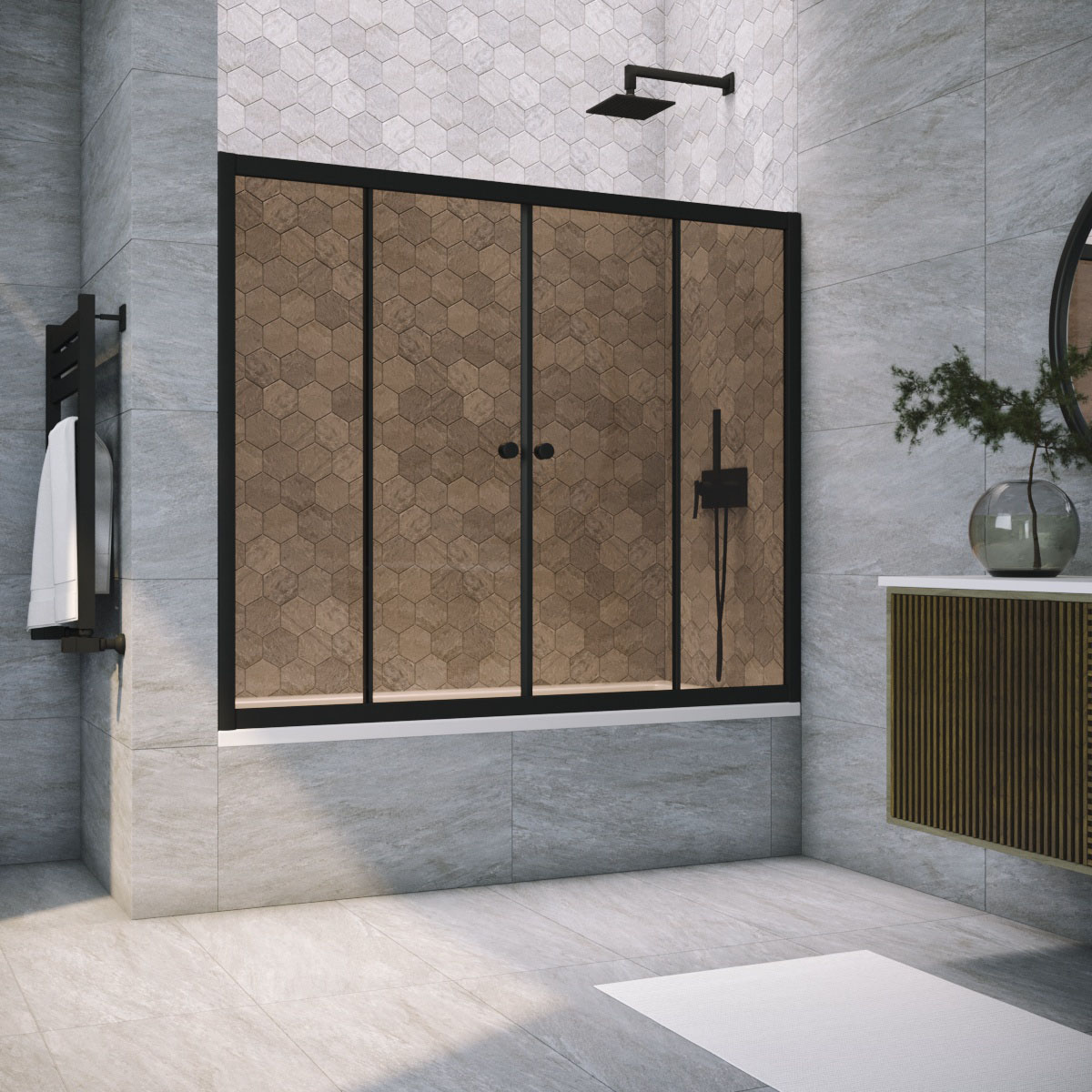 Шторка на ванну Vegas Glass  Z2V NOVO 165 02М 05, профиль черный матовый, стекло бронза