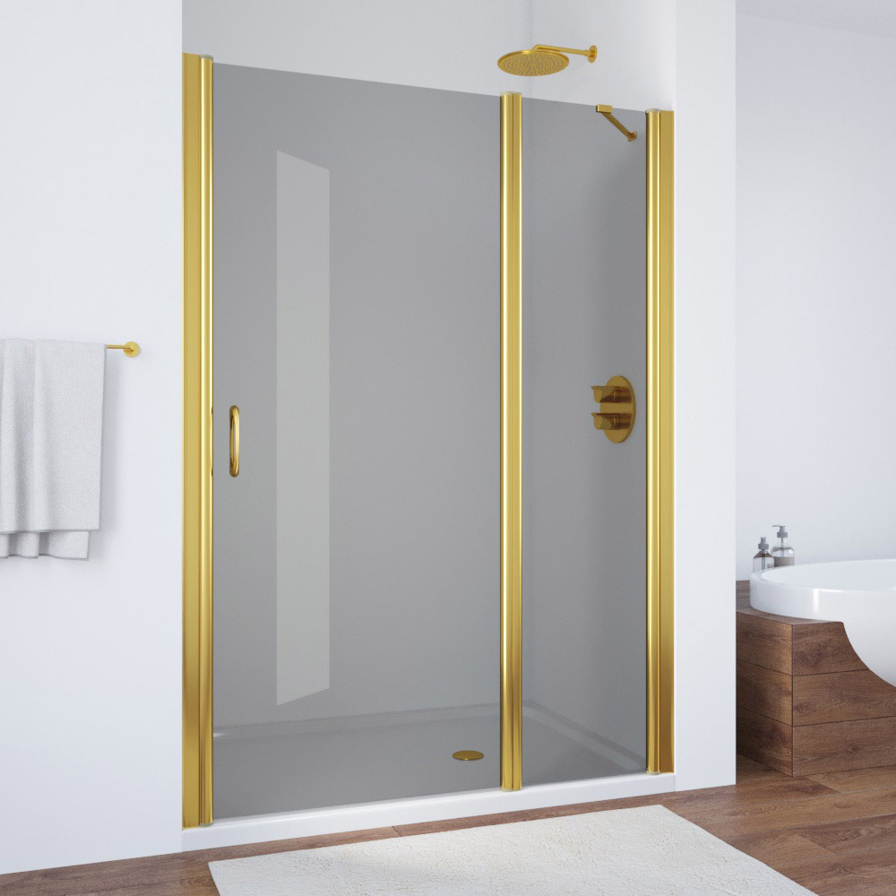 Душевая дверь в нишу Vegas Glass EP-F-1 140 09 07 R, профиль золото глянцевое, стекло графит