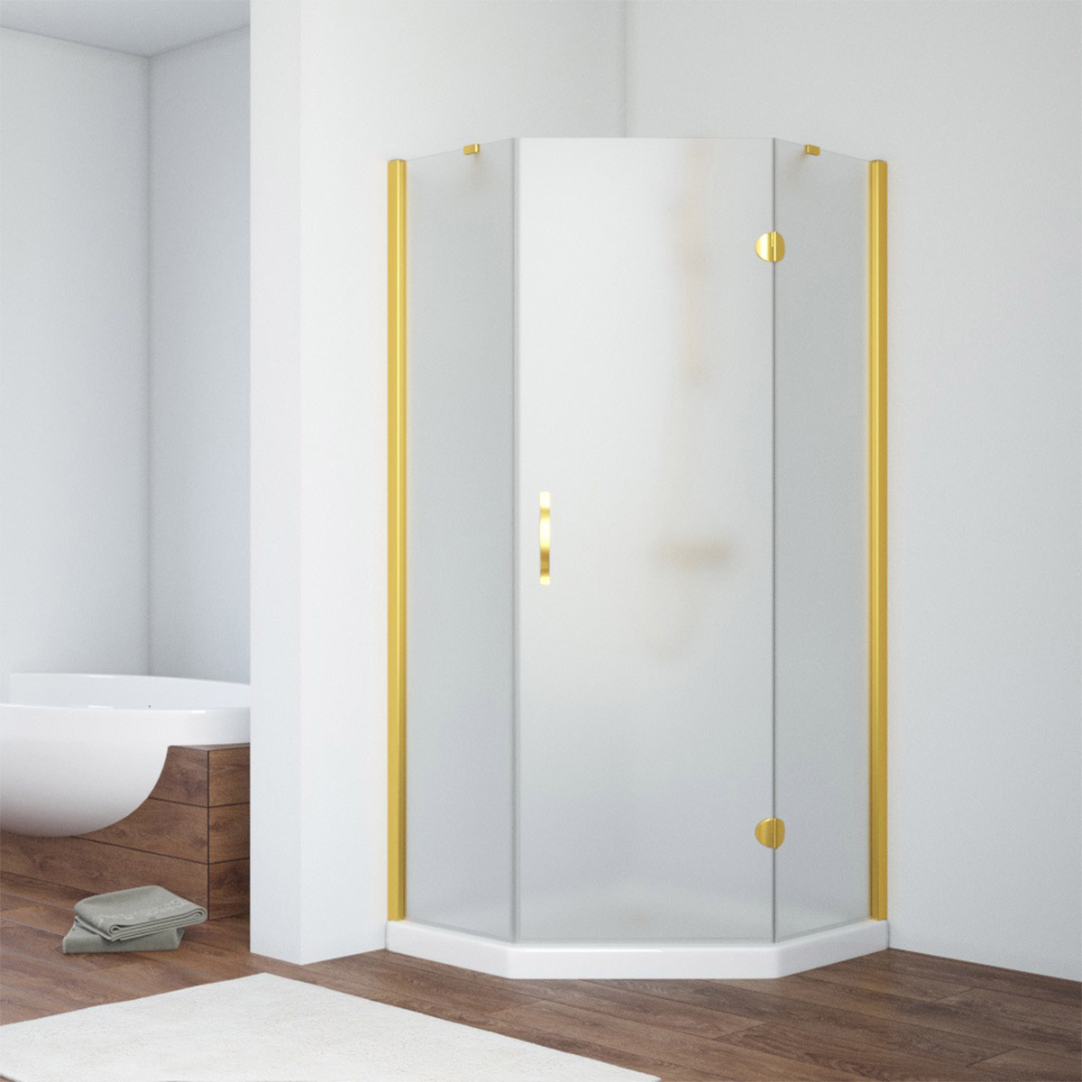 Душевой уголок Vegas Glass AFA-Pen NOVO 90 03 10 R, профиль золото матовое, стекло сатин