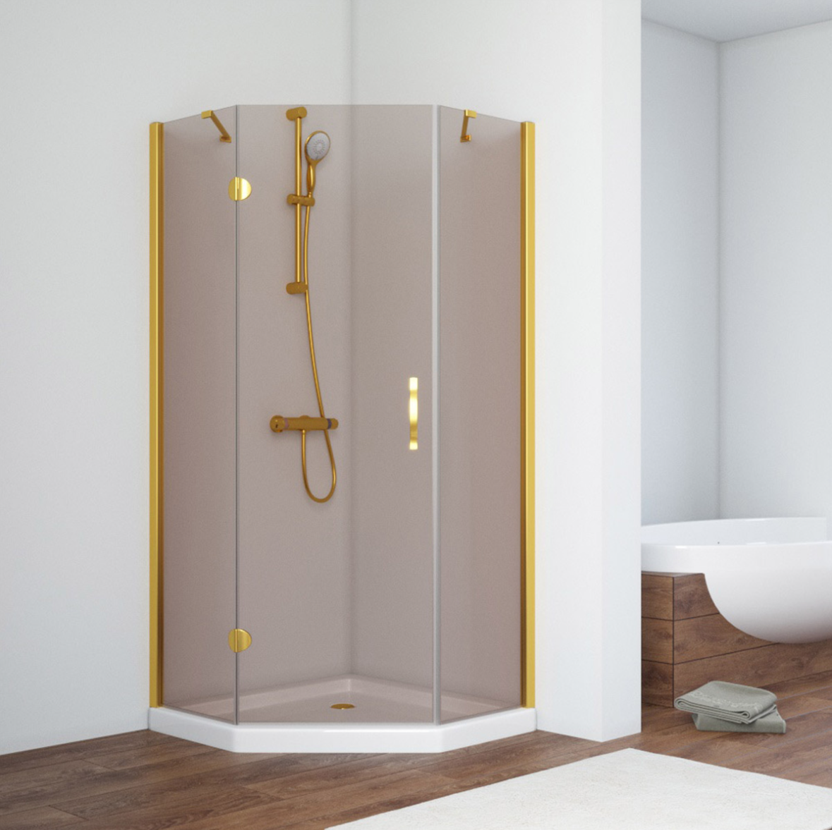 Душевой уголок Vegas Glass AFA-Pen NOVO 120 03 05 L, профиль золото матовое, стекло бронза