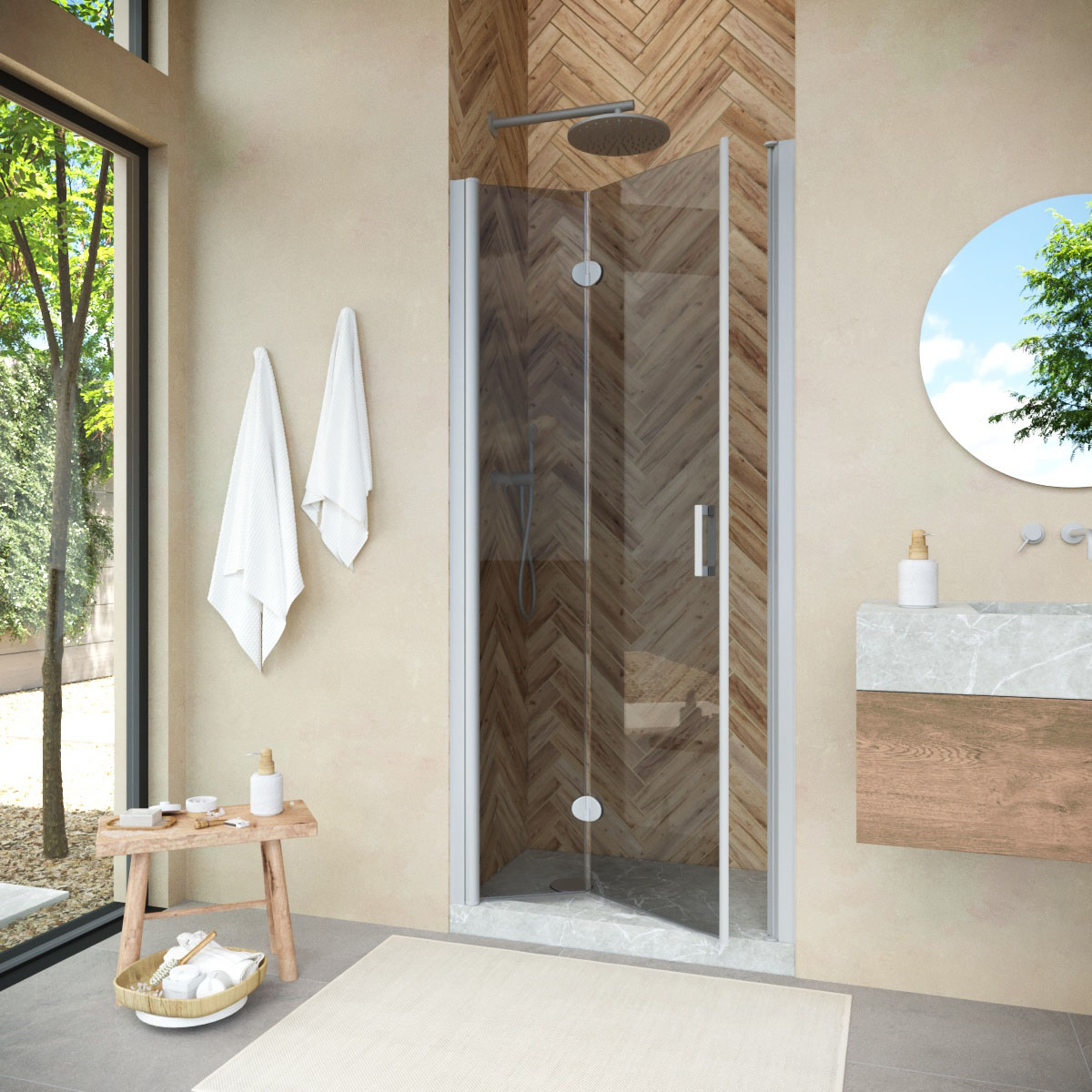 Душевая дверь в нишу Vegas Glass  GPS NOVO 80 07 07 L, профиль матовый хром, стекло графит