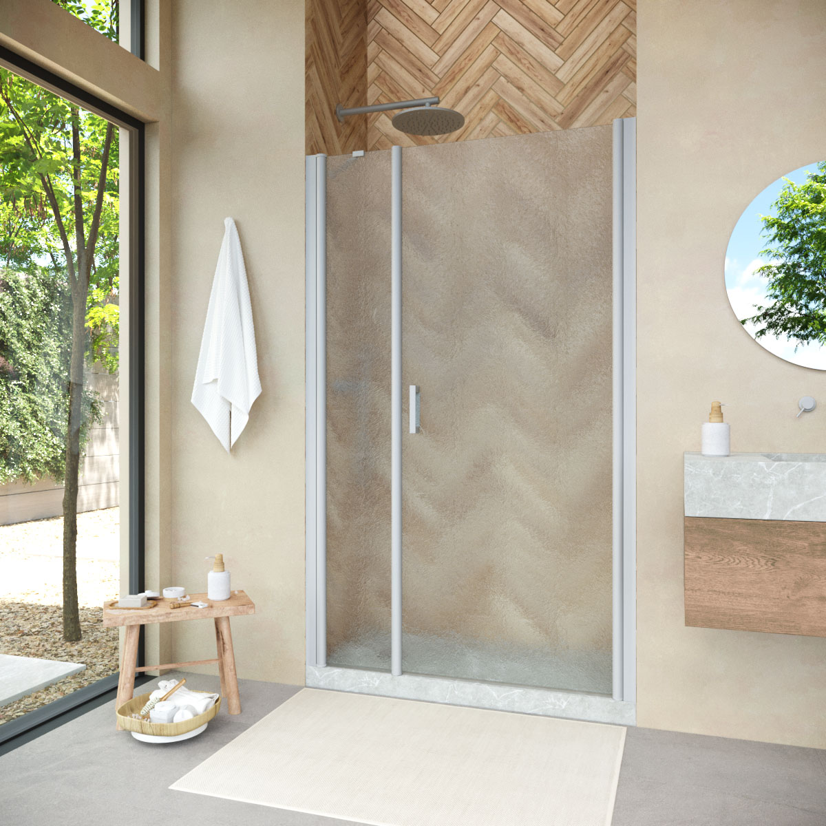 Душевая дверь в нишу Vegas Glass  EP-F-2 NOVO h2000 185 07 02 R, профиль матовый хром, стекло шиншилла