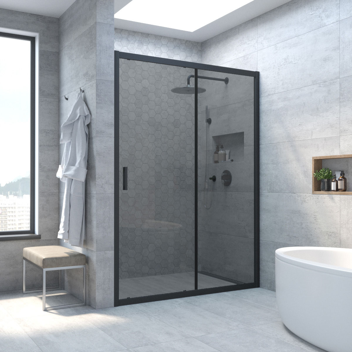 Душевая дверь в нишу Vegas Glass ZP NOVO h2000 170 02М 07, профиль черный матовый, стекло графит