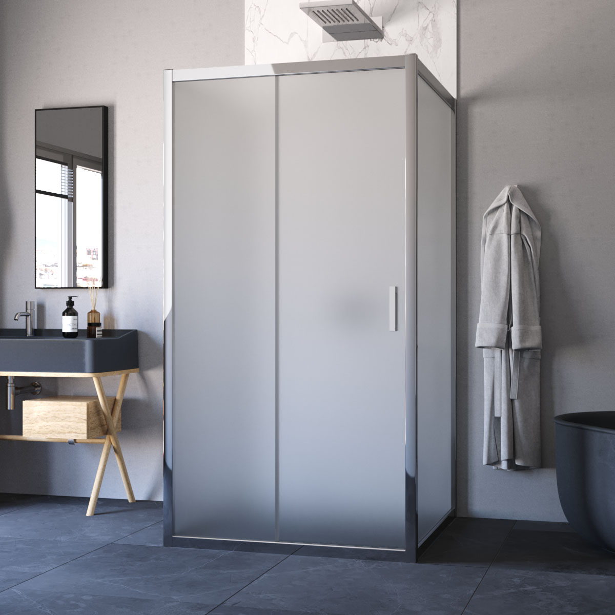 Душевой уголок Vegas Glass ZP-U TUR NOVO h1900 100*100 08 10, профиль глянцевый хром, стекло сатин