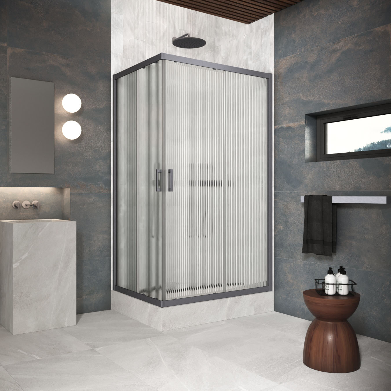 Душевой уголок Vegas Glass ZA-F Protec h1900 100*70 06 Moru, профиль GunMetal, стекло Moru