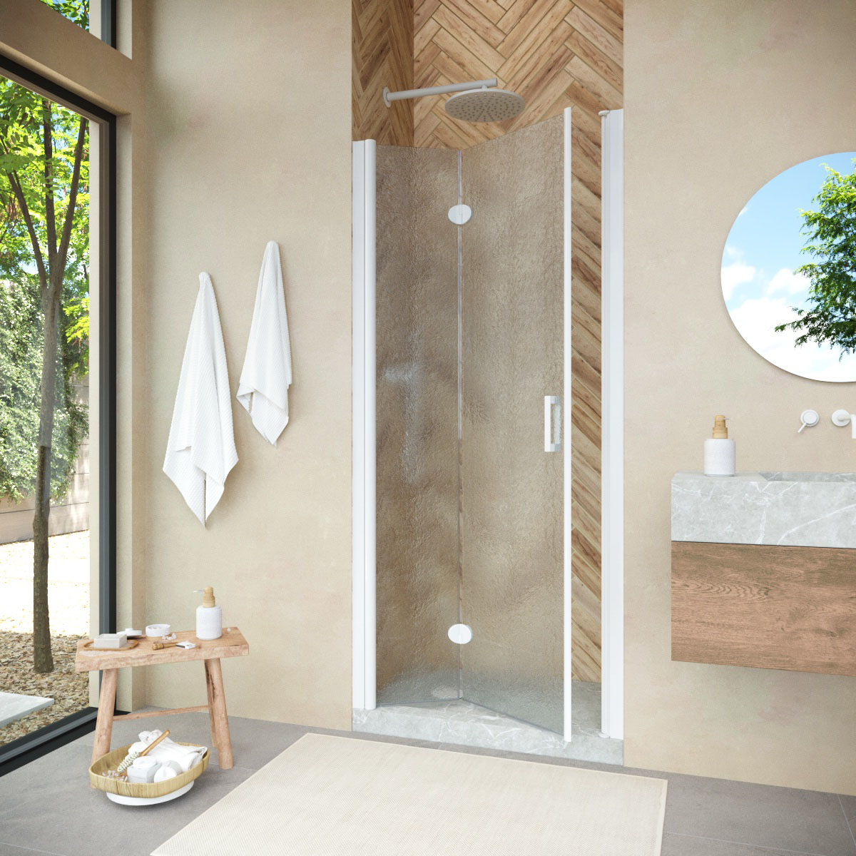 Душевая дверь в нишу Vegas Glass  GPS NOVO h2000 80 01 02 L, профиль белый, стекло шиншилла