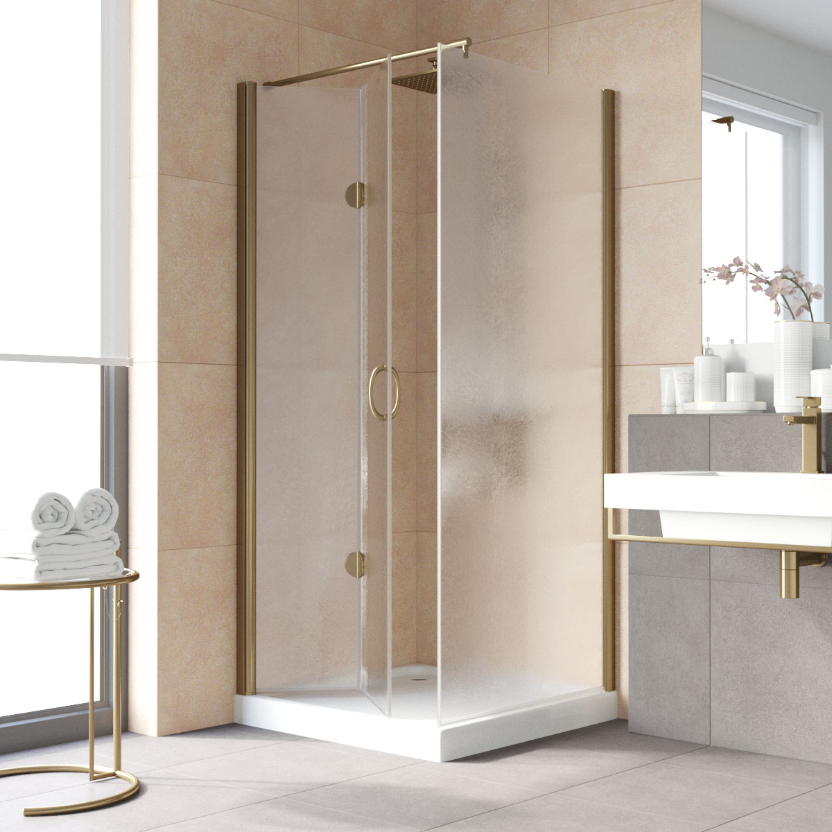 Душевой уголок Vegas Glass GPS-Fis LUX 80*100 05 02 L, профиль бронза, стекло шиншилла