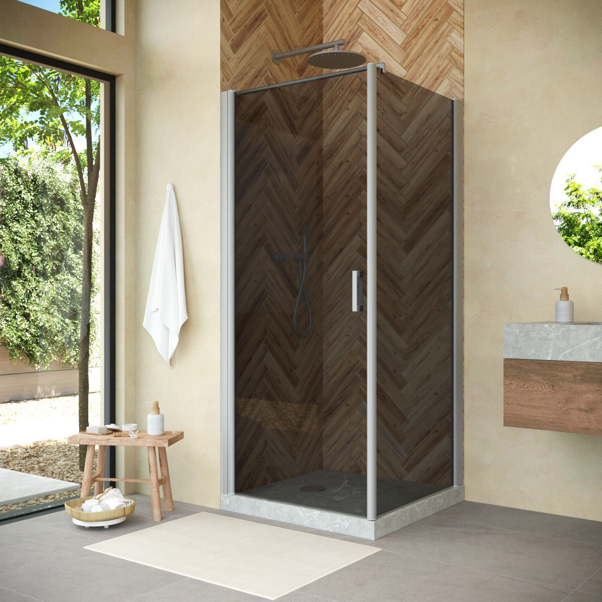 Душевой уголок Vegas Glass EP-FIS NOVO 90*120 07 07 L, профиль матовый хром, стекло графит