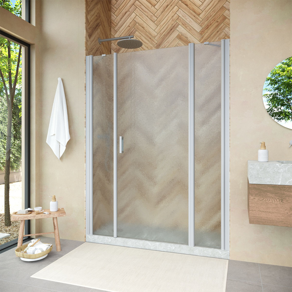 Душевая дверь в нишу Vegas Glass  EP-2F NOVO h2000 200 07 02 R, профиль матовый хром, стекло шиншилла