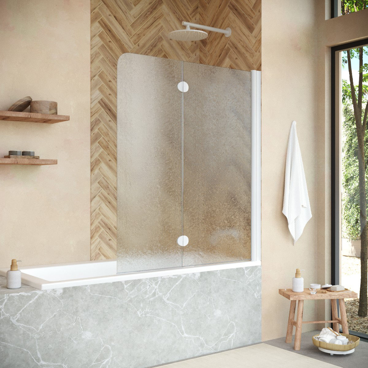 Шторка на ванну Vegas Glass  E2V NOVO 120 01 02 R, профиль белый, стекло шиншилла