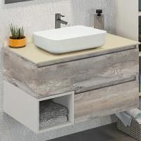 Тумба с раковиной Comforty Прага 90 дуб бежевый, с бежевой столешницей