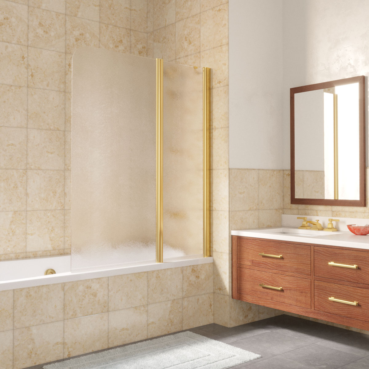 Шторка на ванну Vegas Glass  E2V LUX ST 125 09 02 R, профиль золото глянцевое, стекло шиншилла