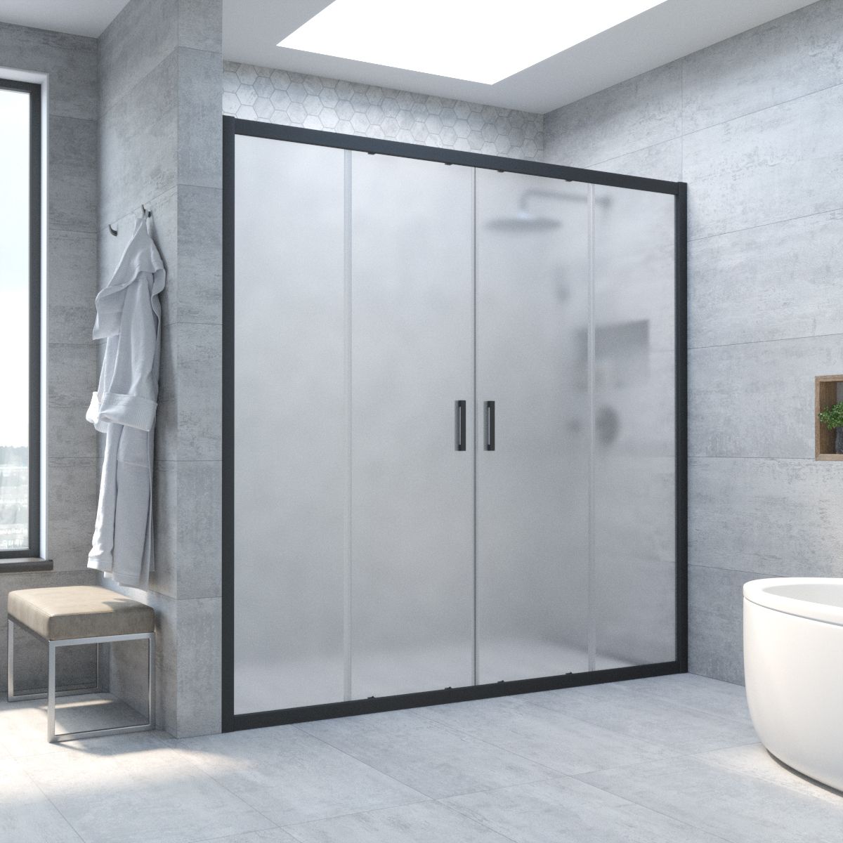 Душевая дверь в нишу Vegas Glass Z2P NOVO 220 02М 10 профиль черный матовый, стекло сатин