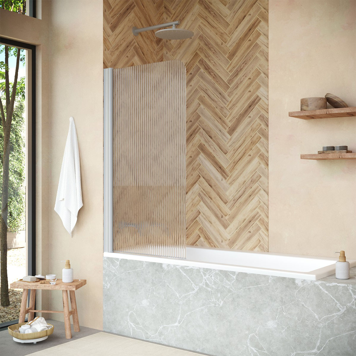 Шторка на ванну Vegas Glass  EV NOVO 70 07 Moru L, профиль матовый хром, стекло Moru