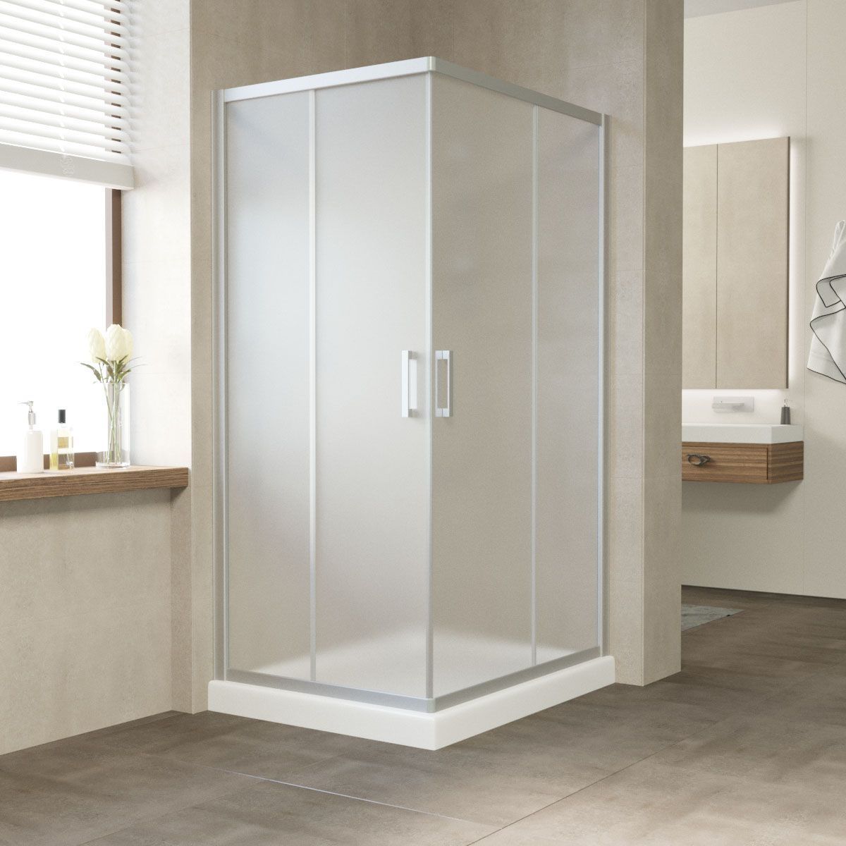 Душевой уголок Vegas Glass ZA-F NOVO h2000 110*100 07 10 профиль матовый хром, стекло сатин