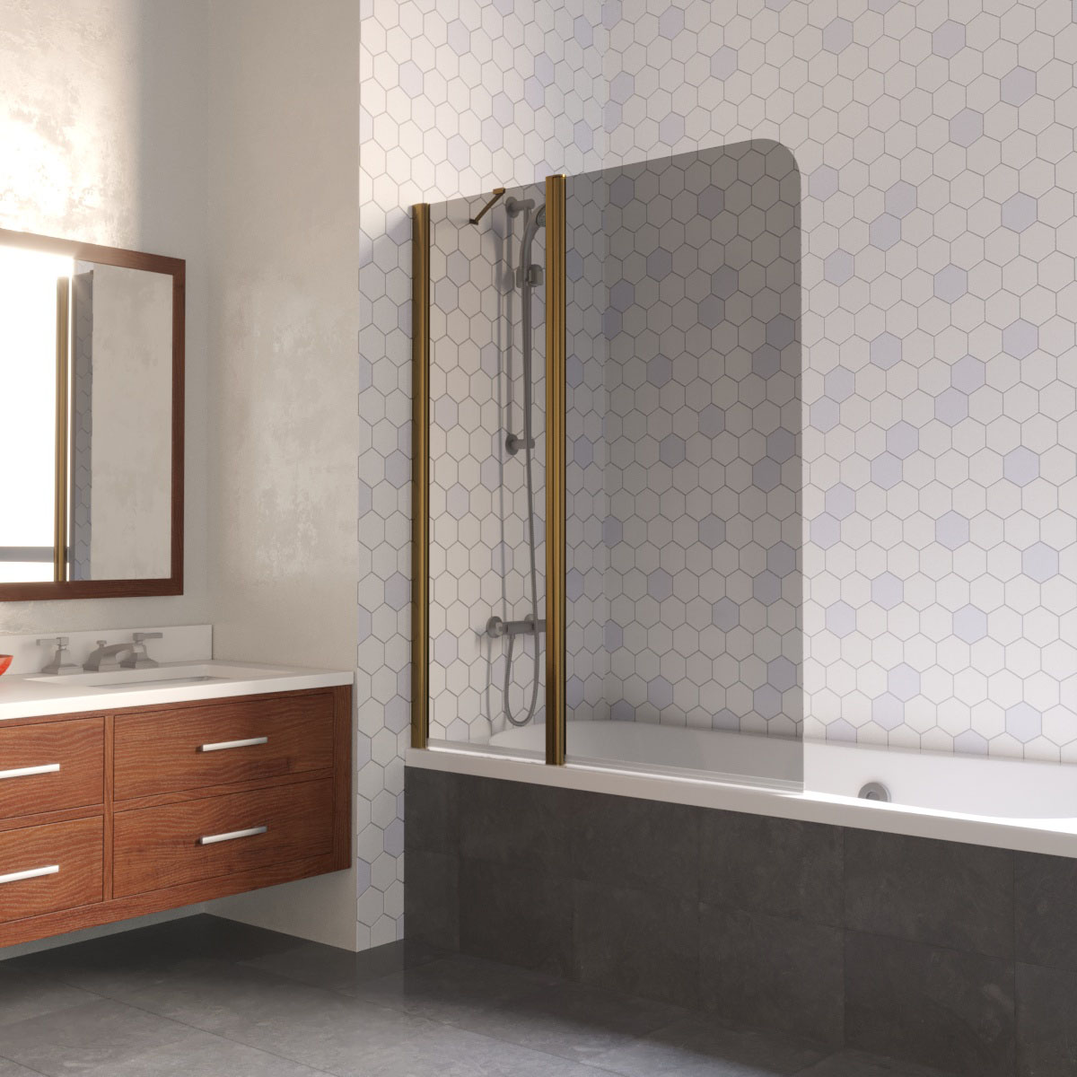 Шторка на ванну Vegas Glass E2V LUX ST 115 05 07 L, профиль бронза, стекло графит