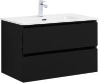 Тумба с раковиной Aquanet Вега 2.0 90 2 ящика, черная, раковина Flat