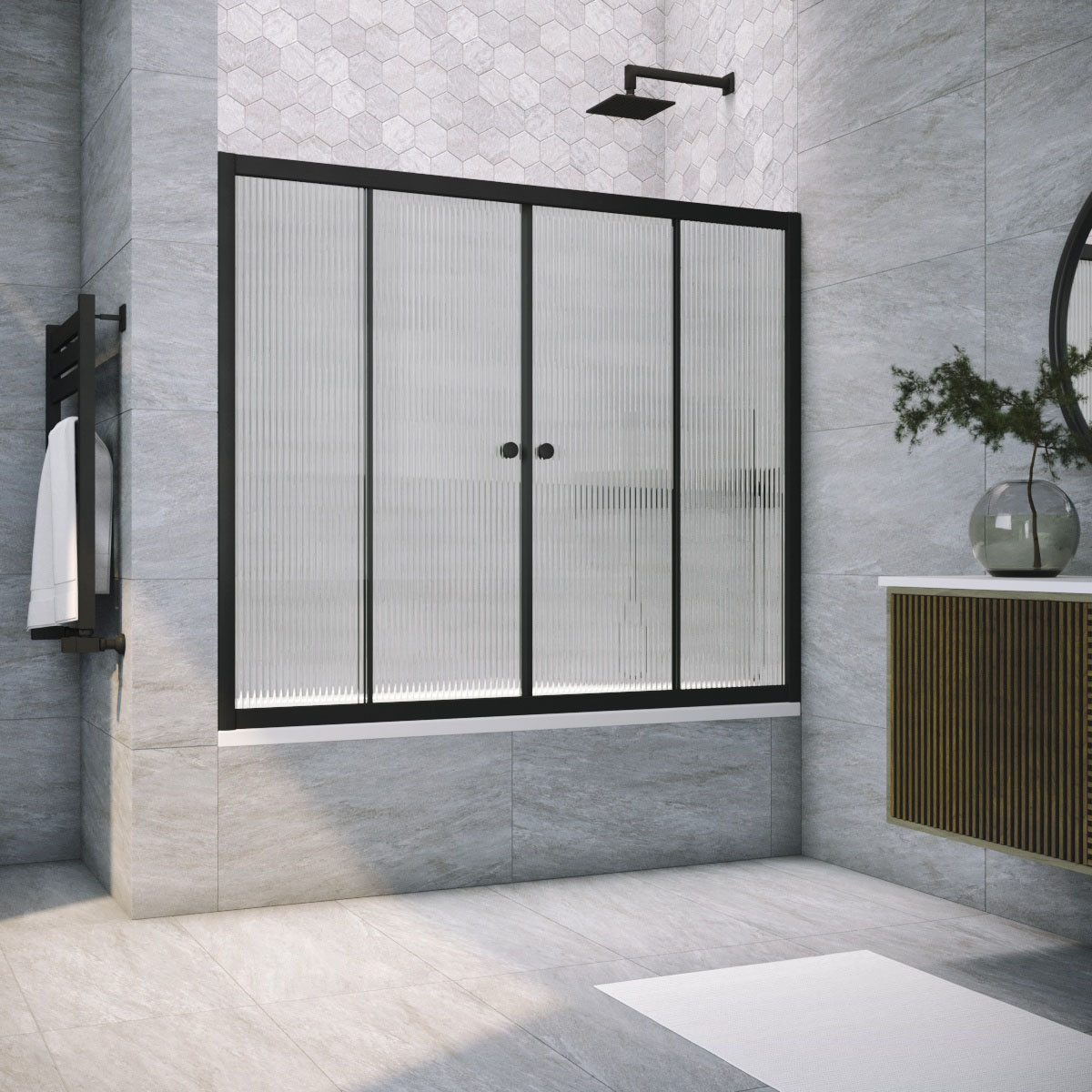 Шторка на ванну Vegas Glass  Z2V NOVO 165 02М Moru, профиль черный матовый, стекло Moru