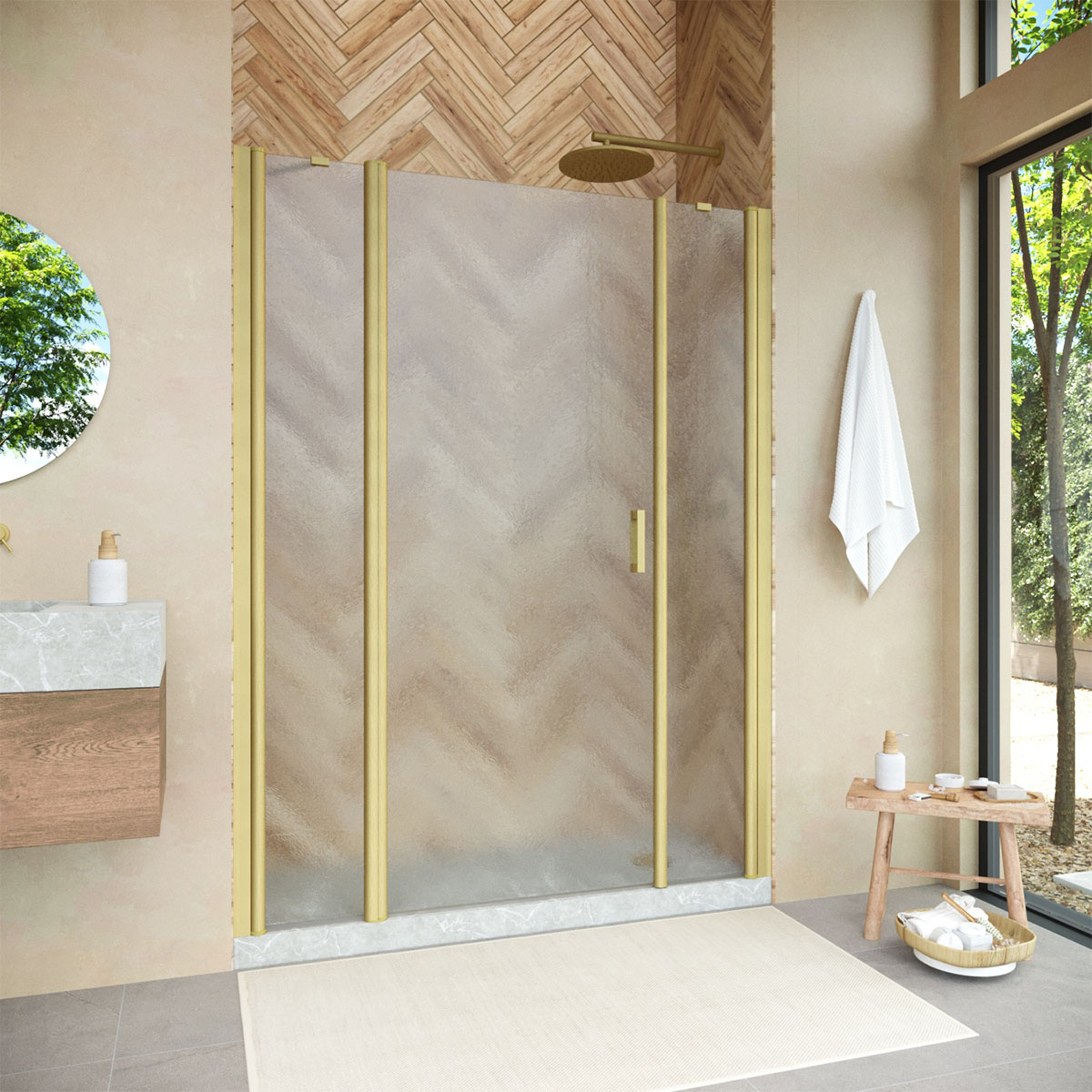 Душевая дверь в нишу Vegas Glass  EP-2F NOVO 165 03 02 L, профиль золото матовое, стекло шиншилла