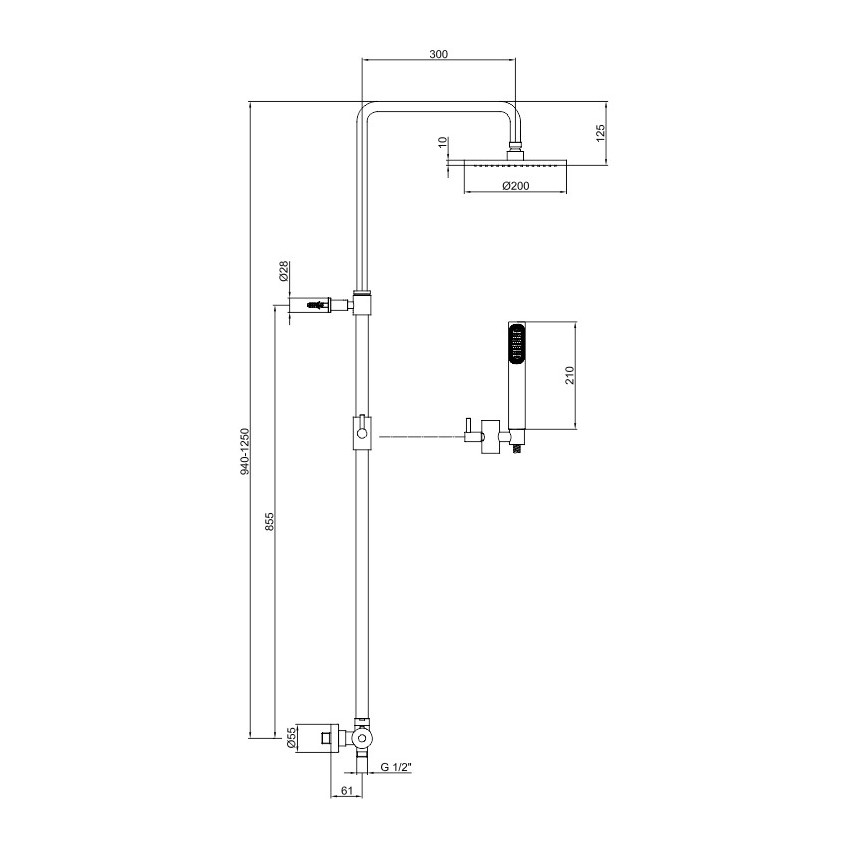 Душевая стойка Webert Elio EL980507560METAL с термостатом, черный