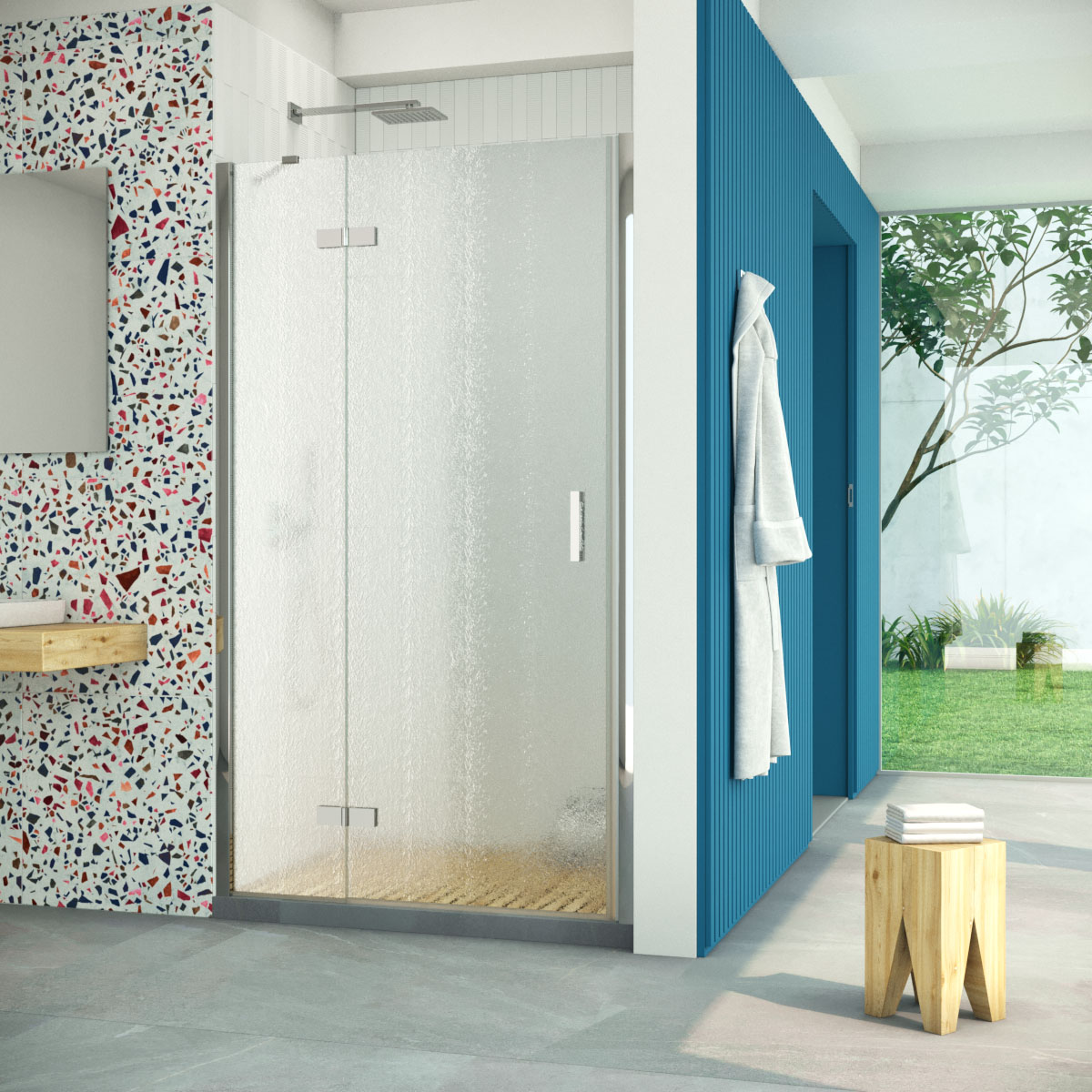 Душевая дверь в нишу Vegas Glass  AFP Retta 100 08 02 L, профиль глянцевый хром, стекло шиншилла