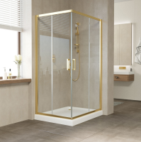 Душевой уголок CeramaLux CL902-90 Matt Gold 90x90, профиль матовое золото, стекло прозрачное