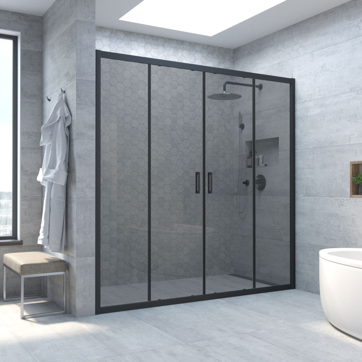 Душевая дверь в нишу Vegas Glass Z2P NOVO 160 02М 07, профиль черный матовый, стекло графит