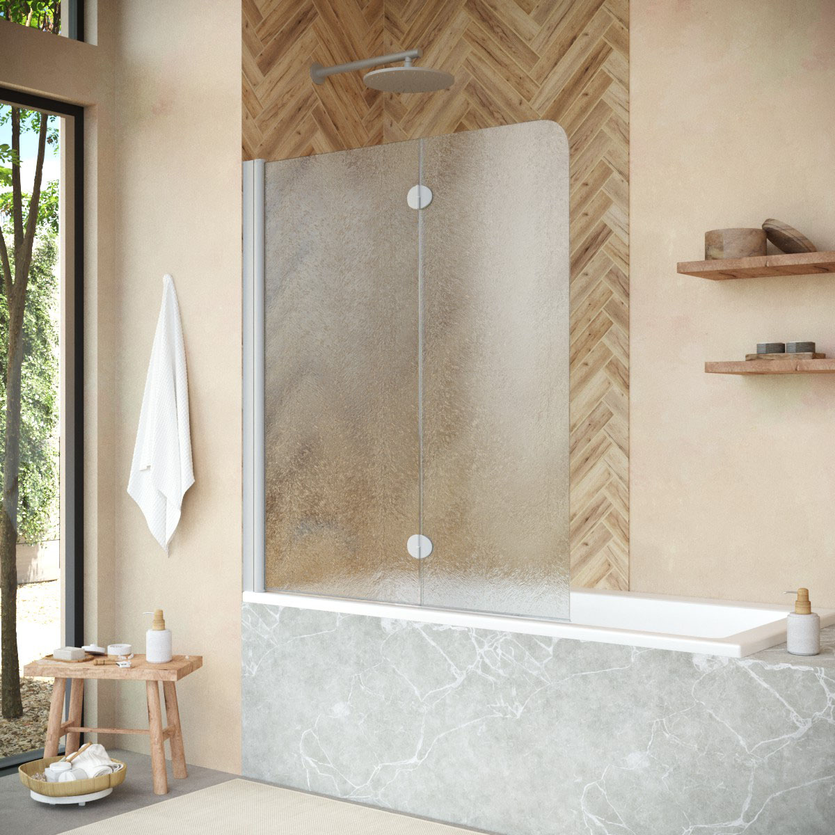 Шторка на ванну Vegas Glass  E2V NOVO 120 07 02 L, профиль матовый хром, стекло шиншилла