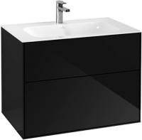Тумба с раковиной Villeroy & Boch Finion 80 glossy black lacquer, с настенным освещением