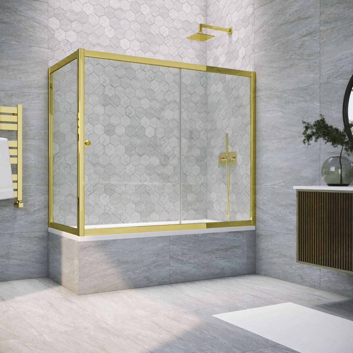 Шторка на ванну Vegas Glass ZV+ZVF TUR NOVO 190*80 09 crystalvision, профиль золото глянцевое, стекло crystalvision