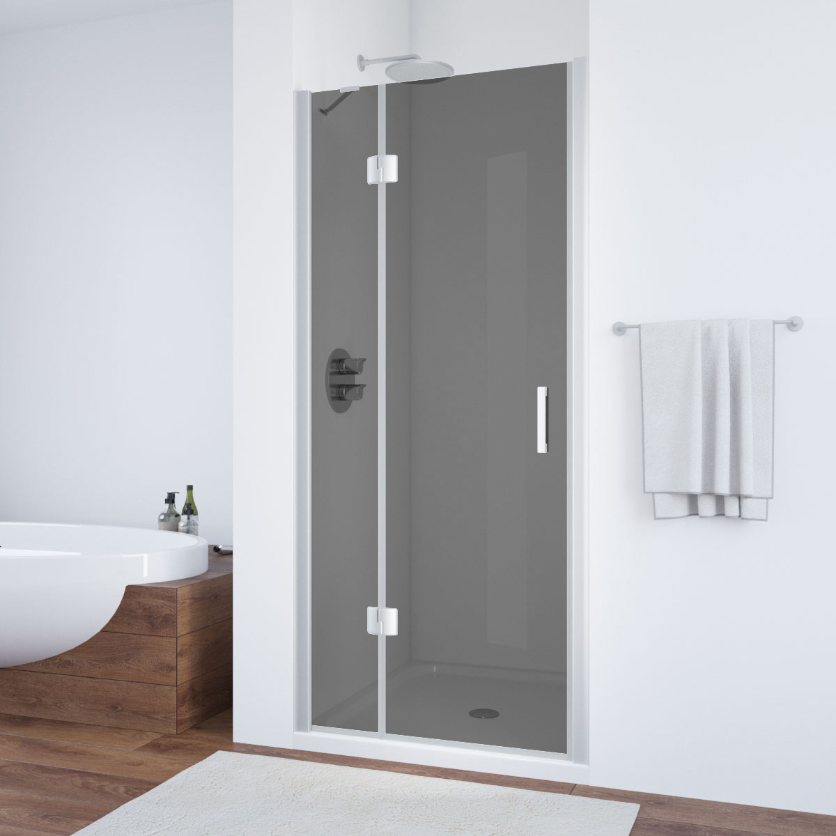 Душевая дверь в нишу Vegas Glass AFP NOVO 120 07 07 L, профиль матовый хром, стекло графит