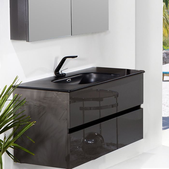 Тумба с раковиной Armadi Art Vallessi 120 антрацит глянец, с черной раковиной