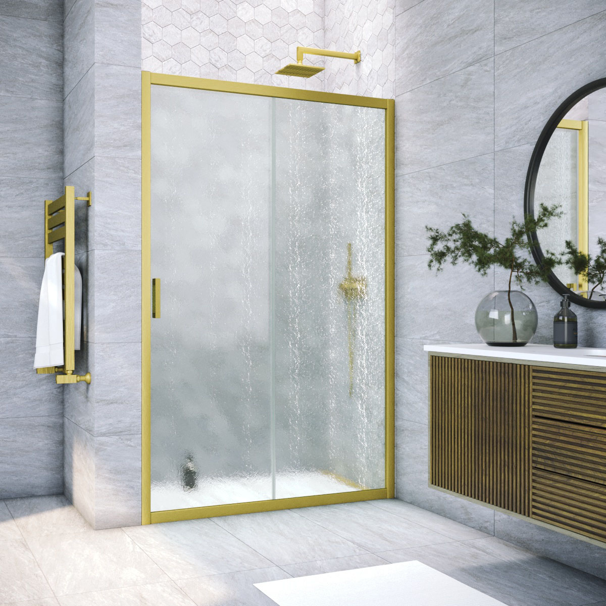 Душевая дверь в нишу Vegas Glass  ZP NOVO h2000 100 03 02, профиль золото матовое, стекло шиншилла