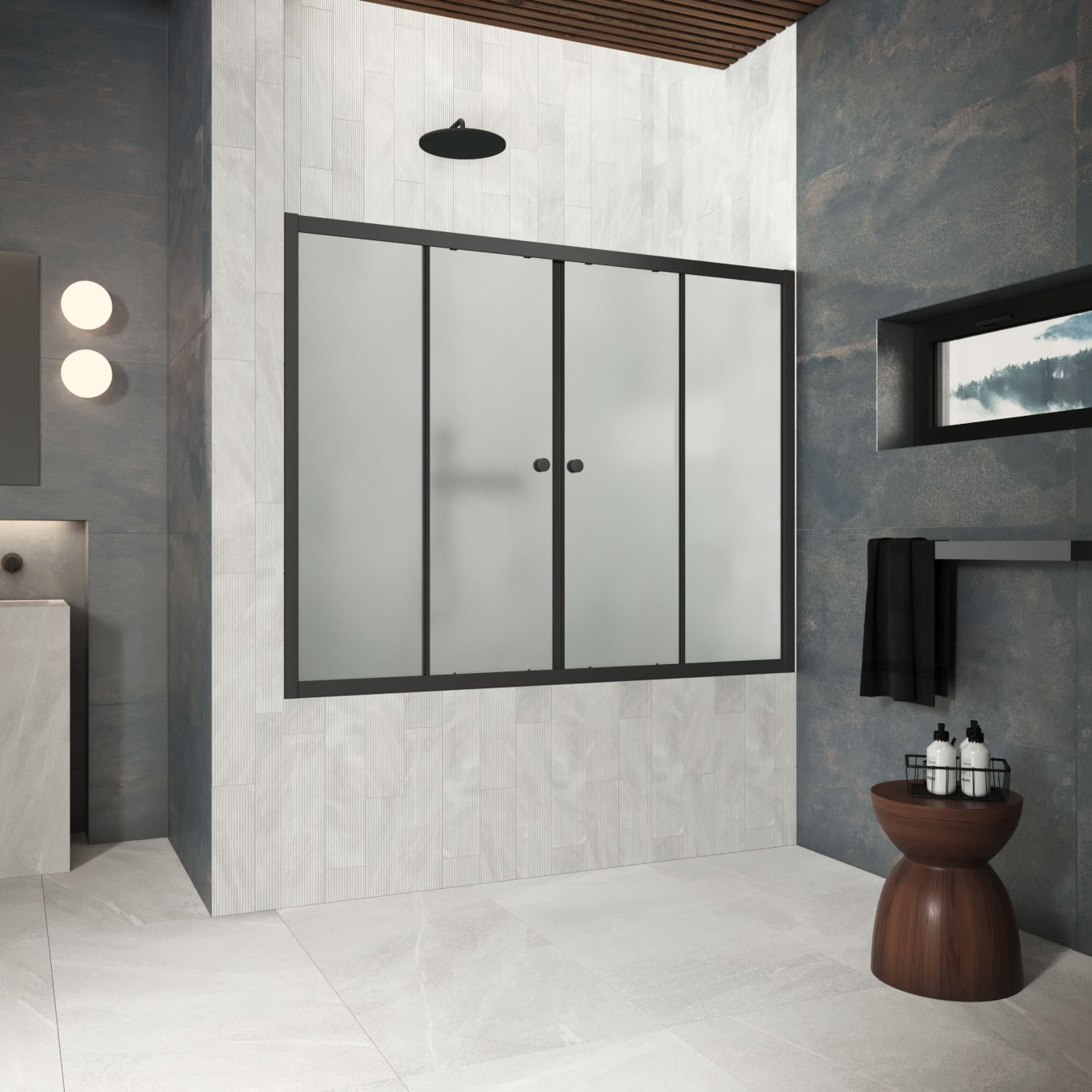 Шторка на ванну Vegas Glass  Z2V Protec 165 02М 10, профиль черный матовый, стекло сатин