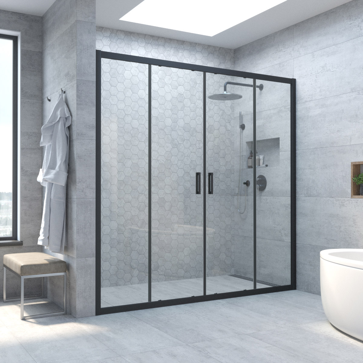 Душевая дверь в нишу Vegas Glass Z2P NOVO h2000 155 02М 01, профиль черный матовый, стекло прозрачное