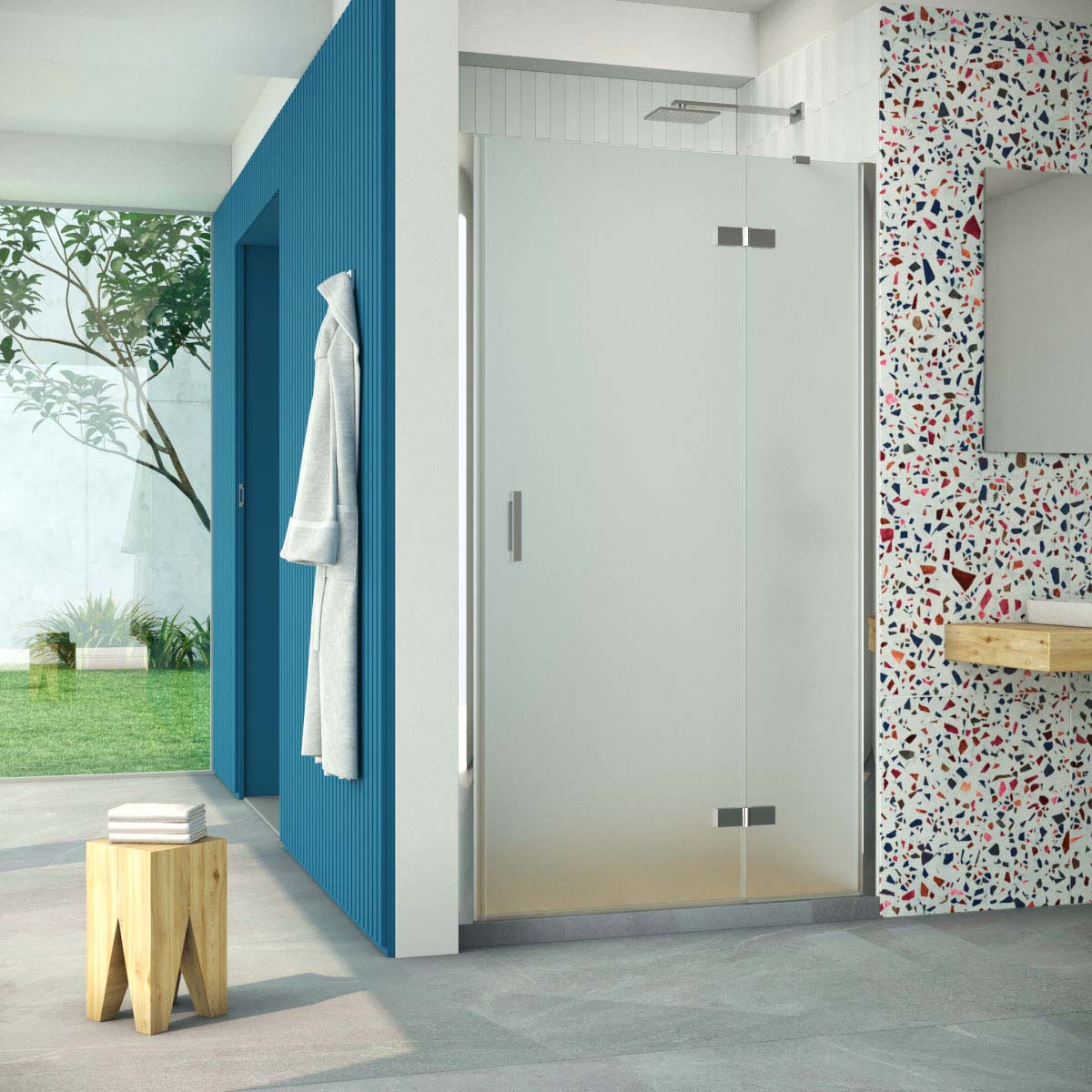 Душевая дверь в нишу Vegas Glass AFP Retta 95 08 10 R, профиль глянцевый хром, стекло сатин