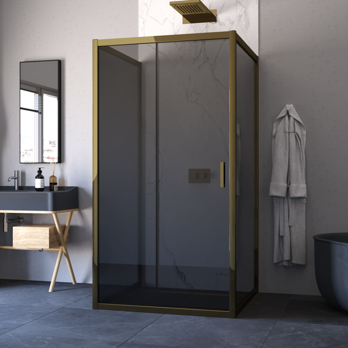 Душевой уголок Vegas Glass ZP-U TUR NOVO h1900 120*100 05 07, профиль бронза, стекло графит