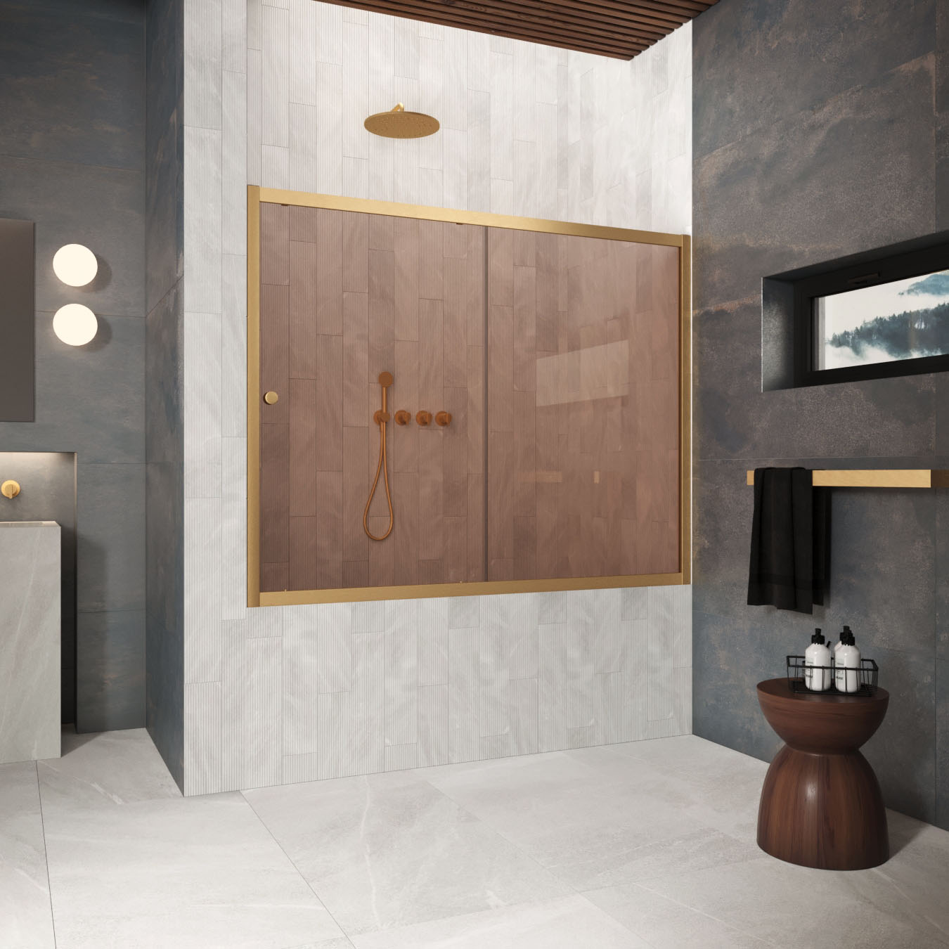 Шторка на ванну Vegas Glass  ZV Protec 170 03 05, профиль золото матовое, стекло бронза