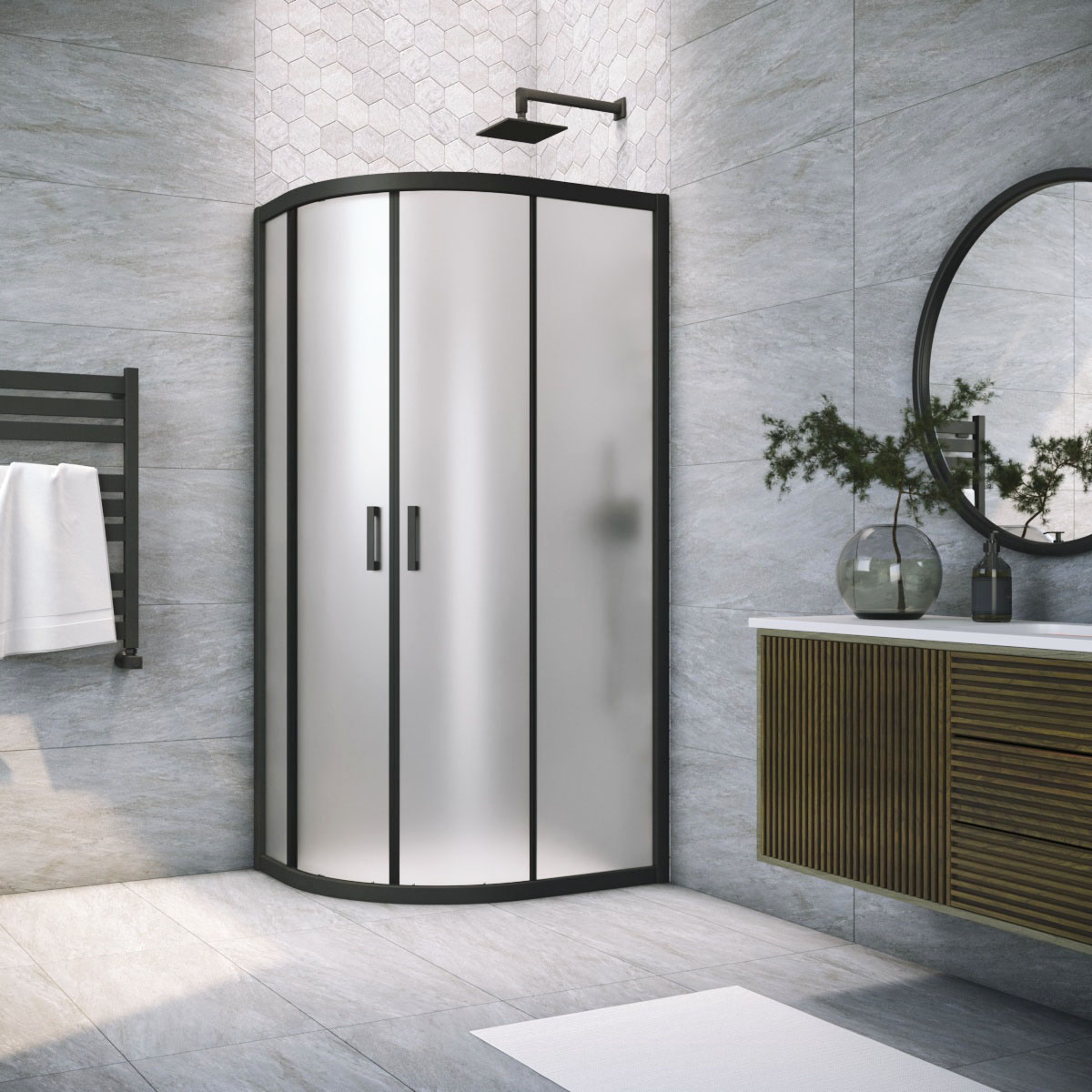 Душевой уголок Vegas Glass ZS-F NOVO h2000 110*80 02М 10, профиль черный матовый, стекло сатин